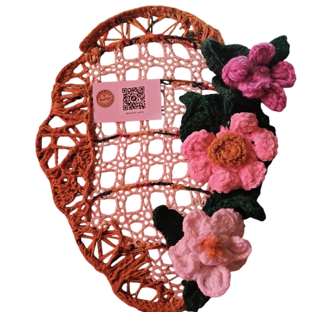 Handcrafted Bee Hive Crochet Floral Holiday Wreath Multicolored Knit Wall Decor - Picture 8 of 17